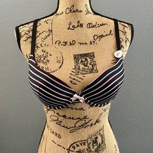 Padded Push Up Bra New with Tags 34C Black Striped
